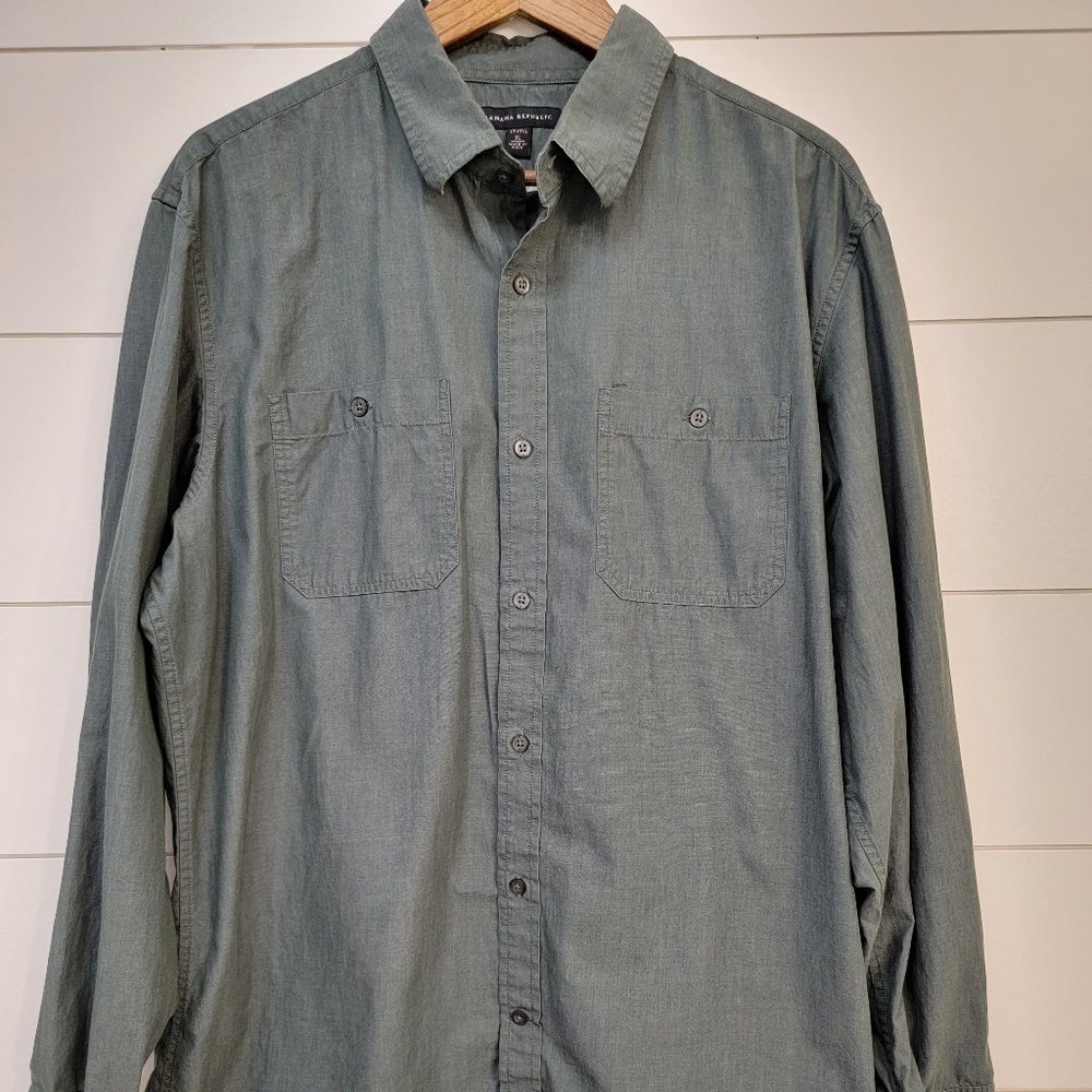 Banana Republic Heather Green Military Button Up Shirt - XL